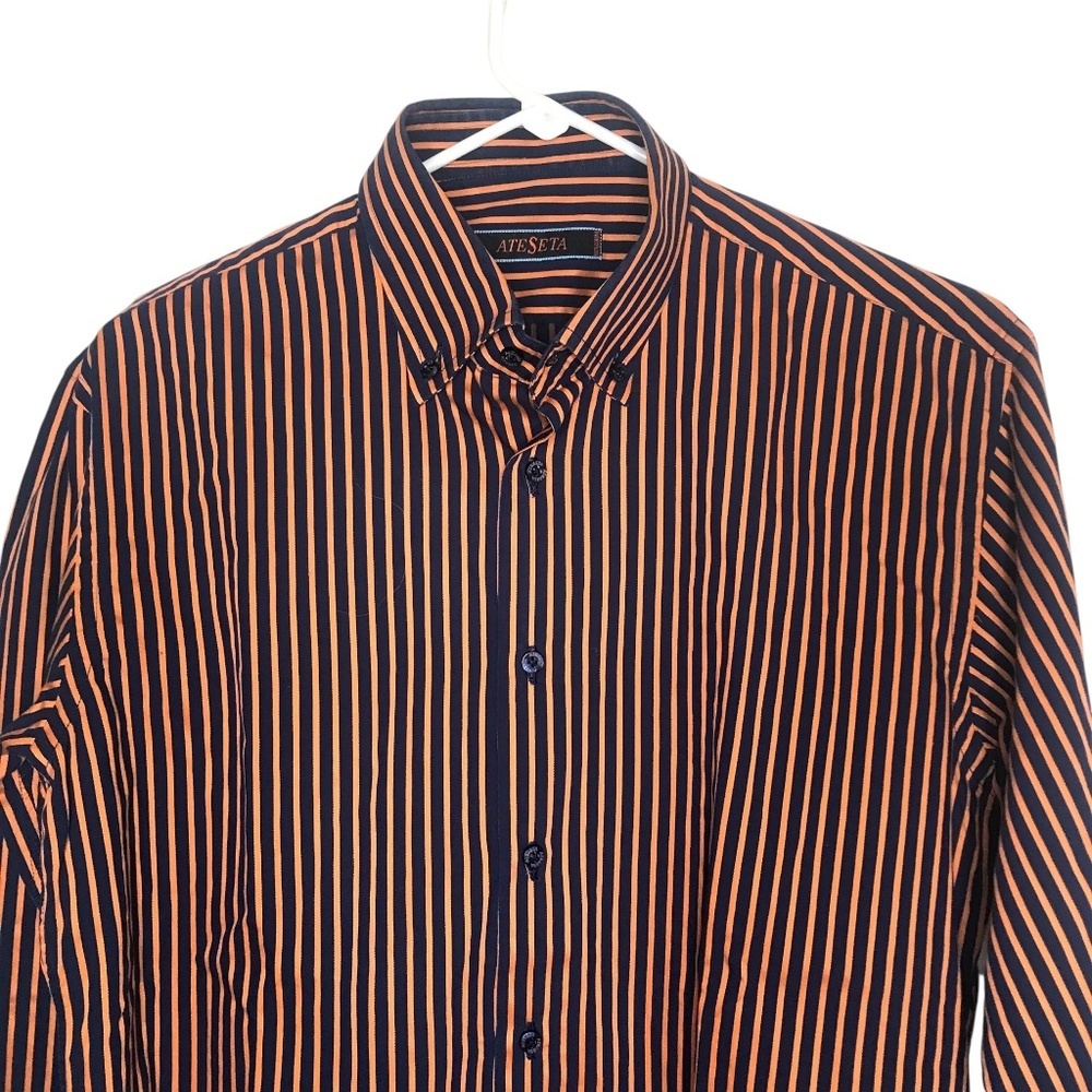 Men’s Orange/Navy Blue Italian Cotton Dress Shirt Long Sleeve
